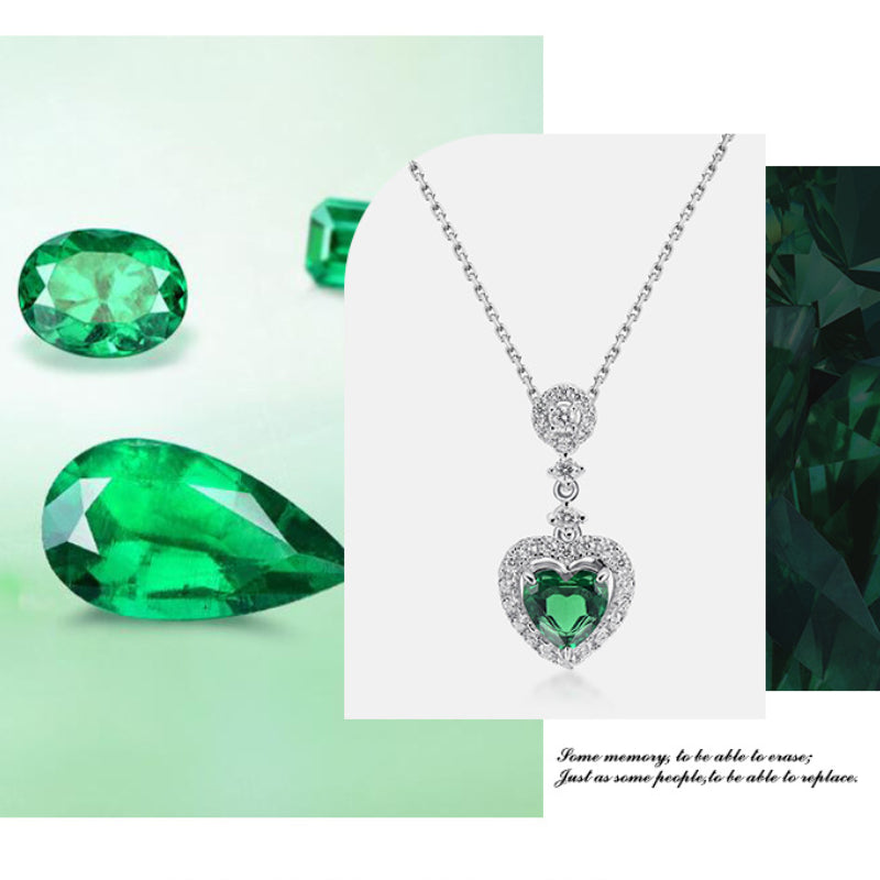 Heart Shaped Lab Emerald Halo Pendant