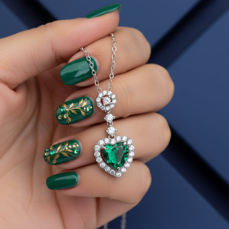 Heart Shaped Lab Emerald Halo Pendant