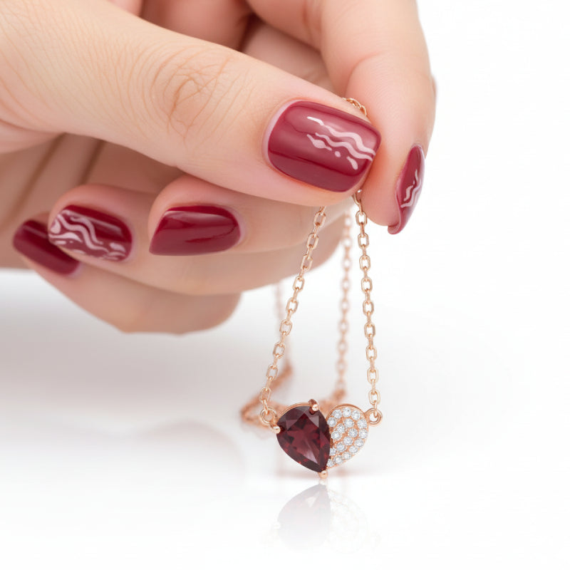 “Felicity”  Heart to Heart Cut Garnet Classic Necklace