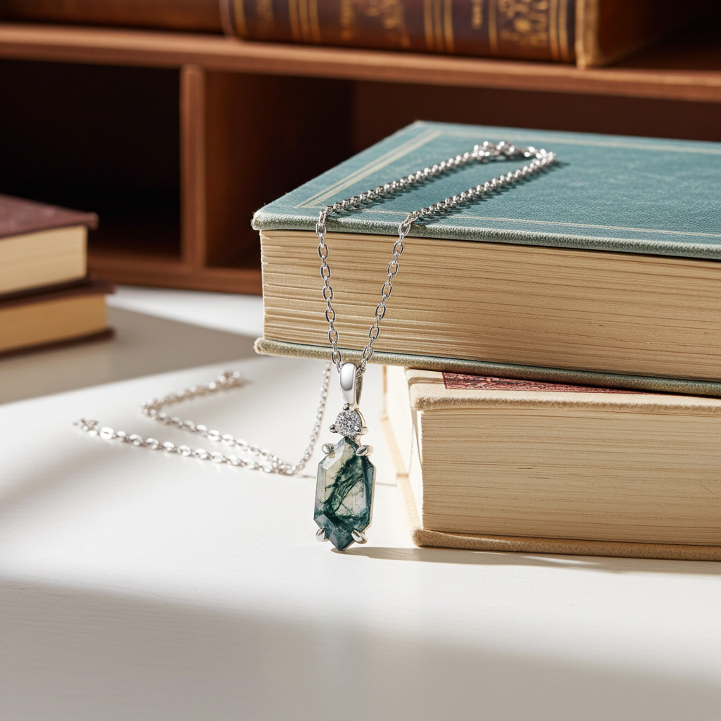 Collier classique en agate mousse taillée en hexagones - Fern