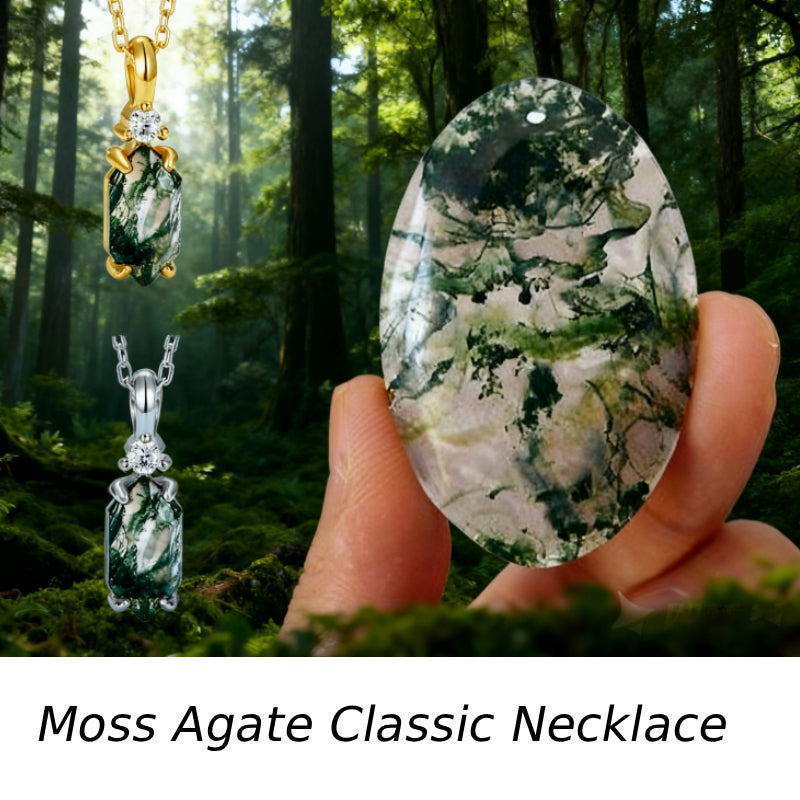 Fern - Hexagon Cut  Moss Agate Classic Necklace