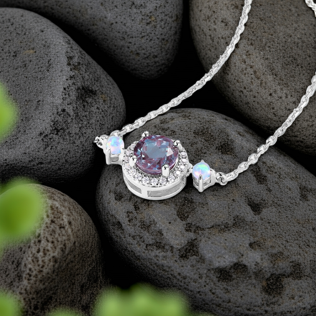 Araminta Round Cut Lab Alexandrite Classic Necklace