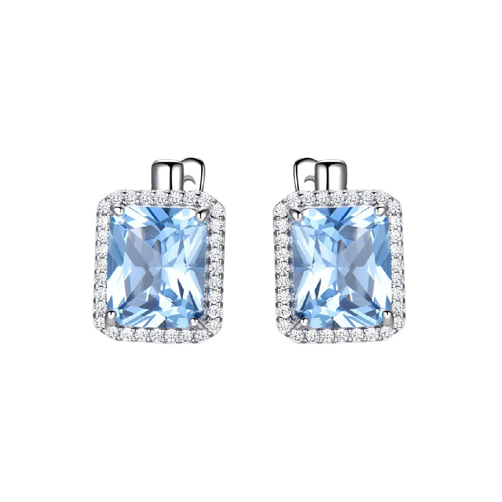 Emerald Cut Lab Sky Blue Topaz Vintage Stud Earrings