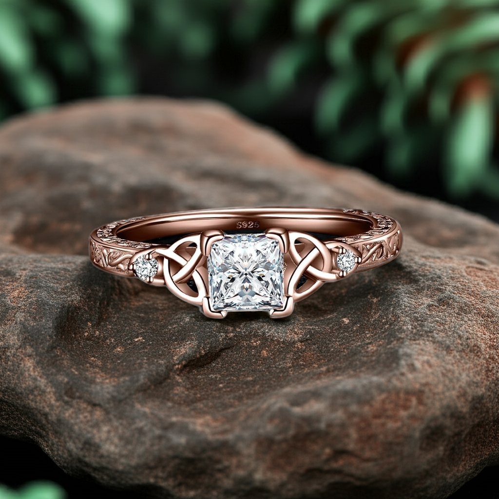 Eternal Knot – Princess Cut Moissanite Solitaire Vintage Celtic Knot Engagement Ring