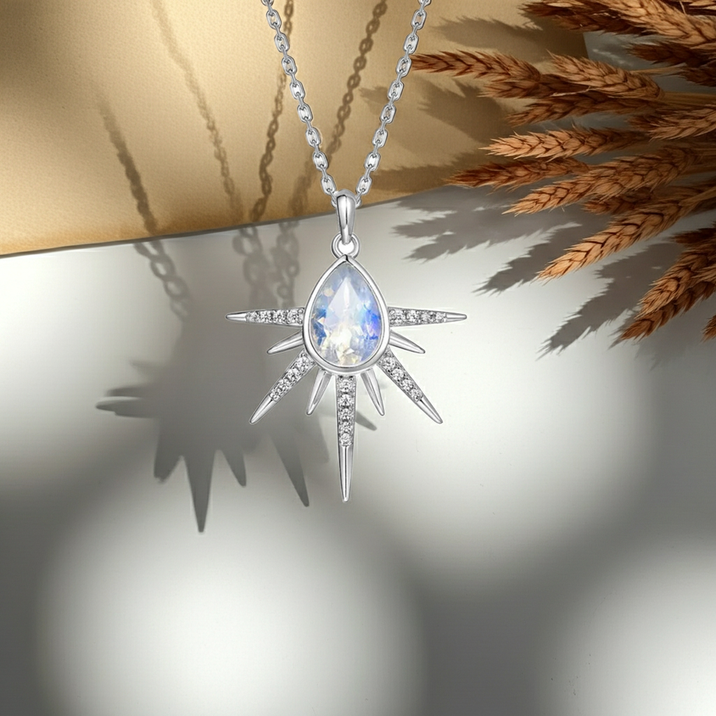Pear Cut Colorful Moonstone Galaxy Pendant Necklace