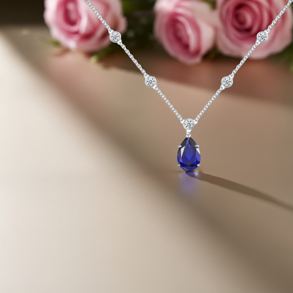 'Galadrien' Celestine Pear Cut Sapphire Classic Necklace