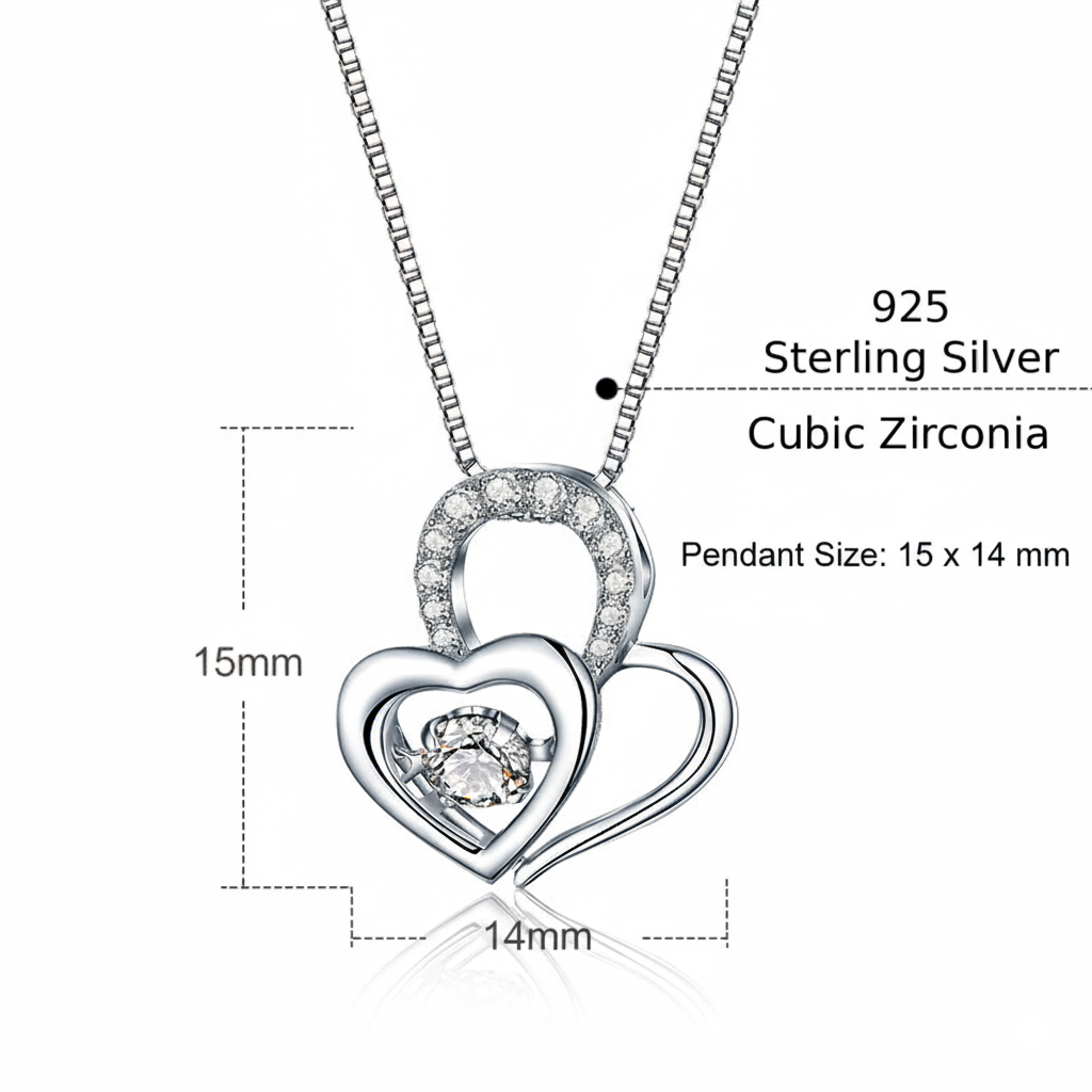 “Anabel” Heart to Heart Cubic Zirconia Classic Necklace