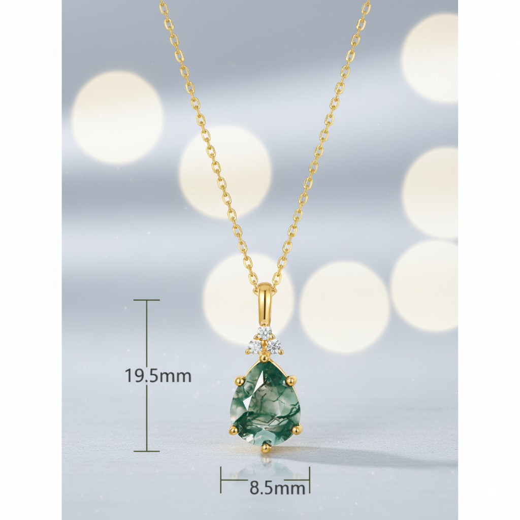 Zinnia-Pear Cut Moss Agate Classic Necklace