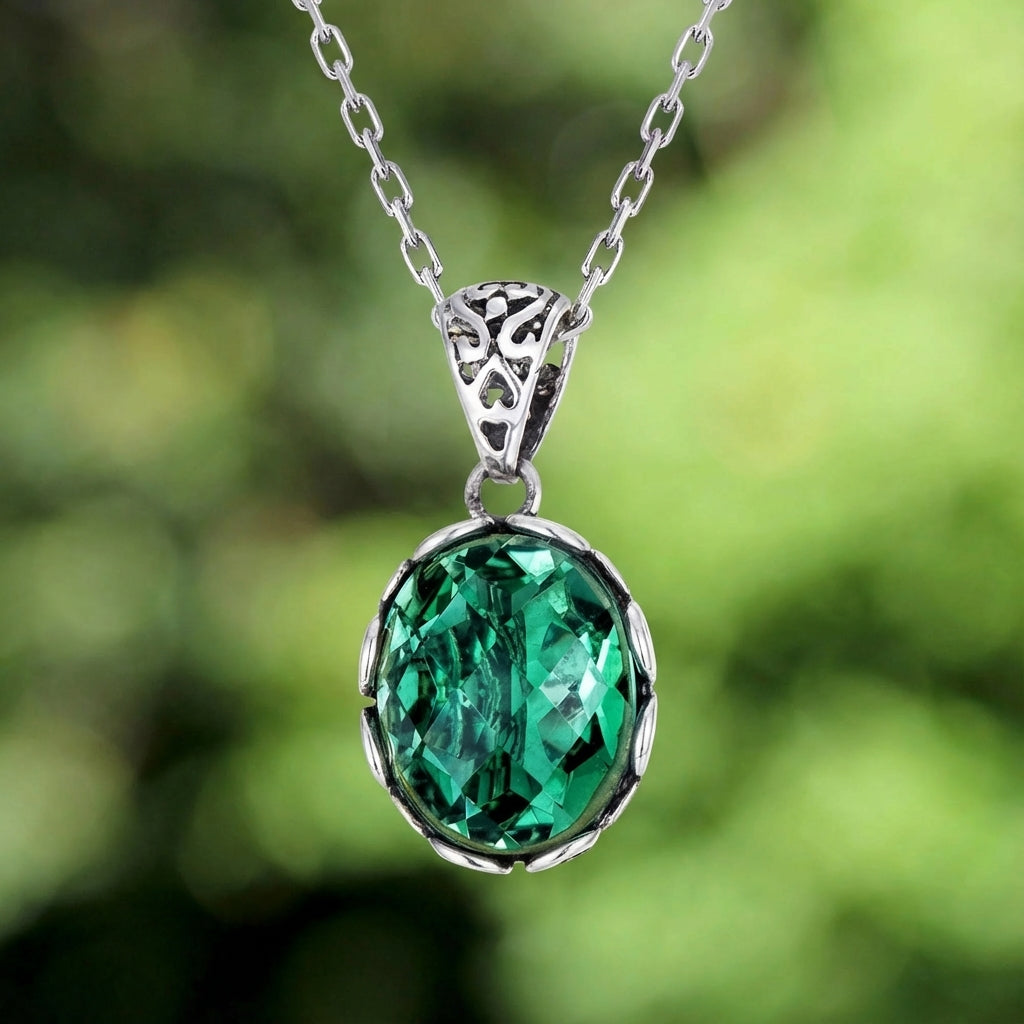 Nocturne - Oval Cut Green Crystal Nostalgia-Inspired Vintage Necklace