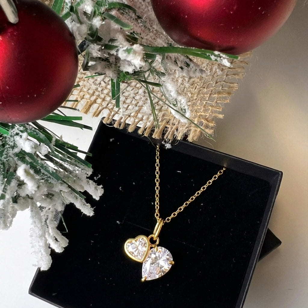 Collier classique « Théodore » Toi et Moi à découpe cœur