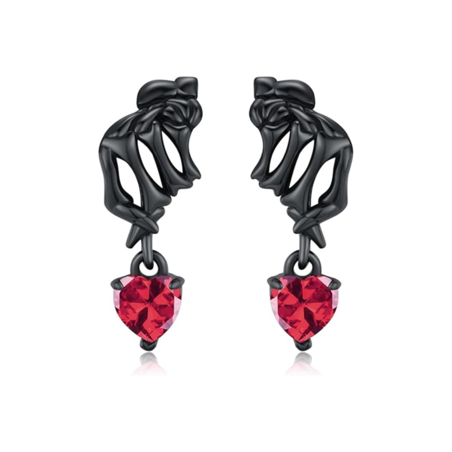Gothic Heart Cut Cubic Zirconia Hand Skeleton Plating Unique Choices Drop Earrings