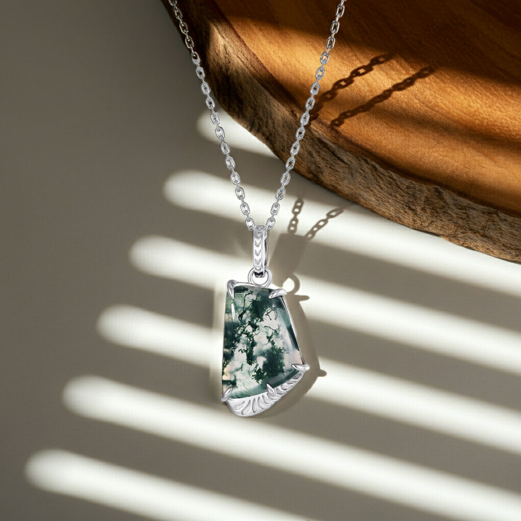 Glade -Moss Agate Minimalist Unique Pendant