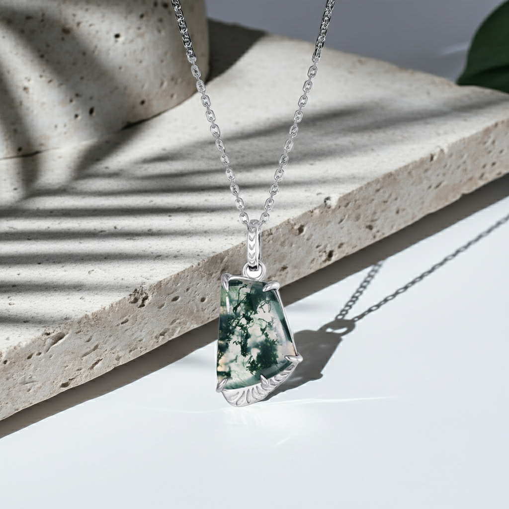 Glade -Moss Agate Minimalist Unique Pendant