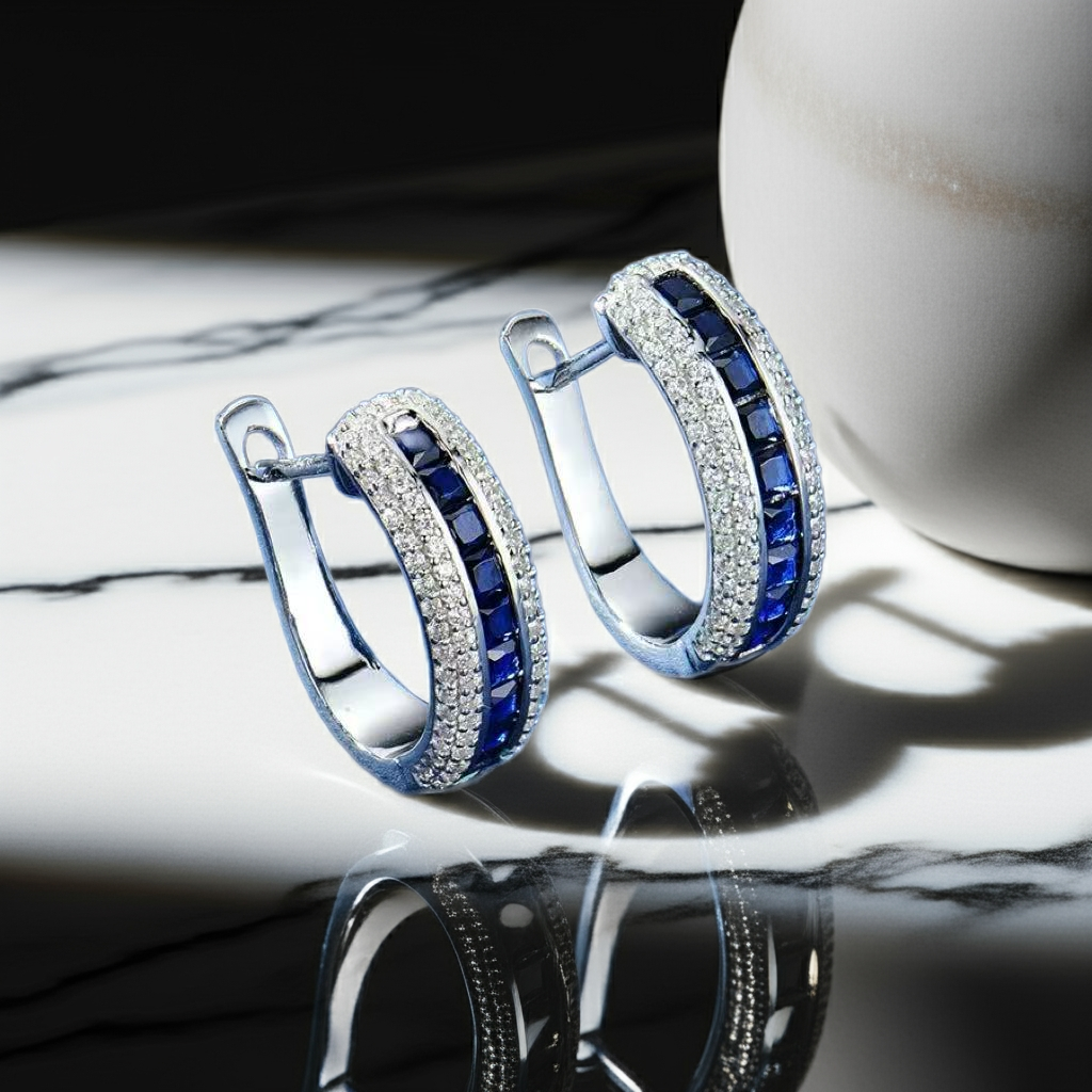 Lab Sapphire Classic Minimalist Hoop Earrings