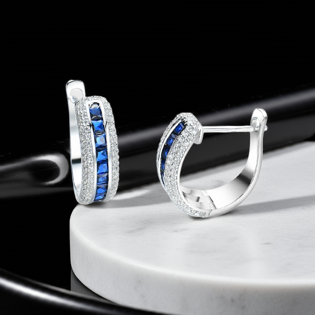 Lab Sapphire Classic Minimalist Hoop Earrings