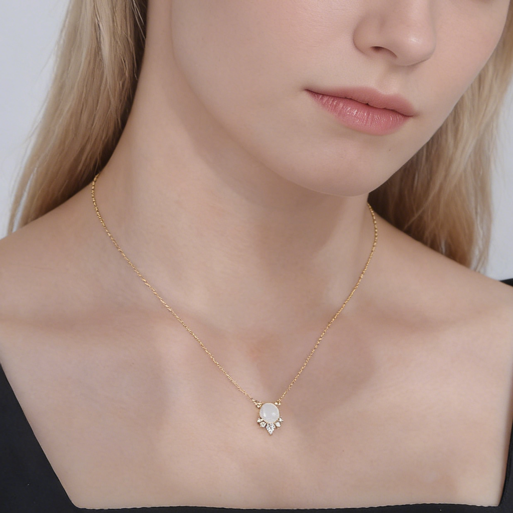 Selene Round Cut Moonstone Classic Necklace