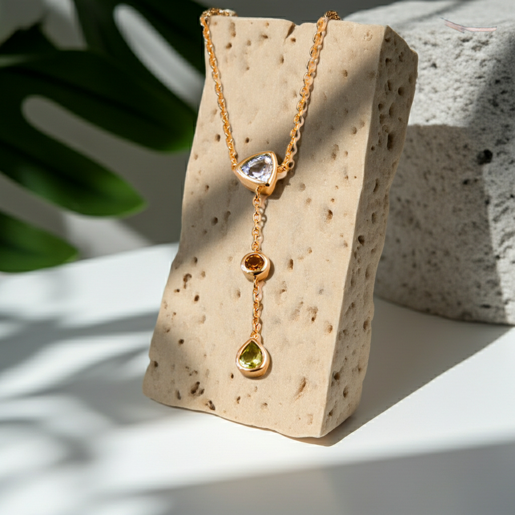 Seraphina -  Pear Cut Aquamarine Citrine and Green Peridot Layered and Elegant Classic Necklace