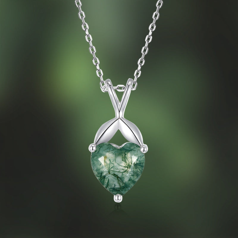 Heart Cut Moss Agate Classic Necklace - Bryony
