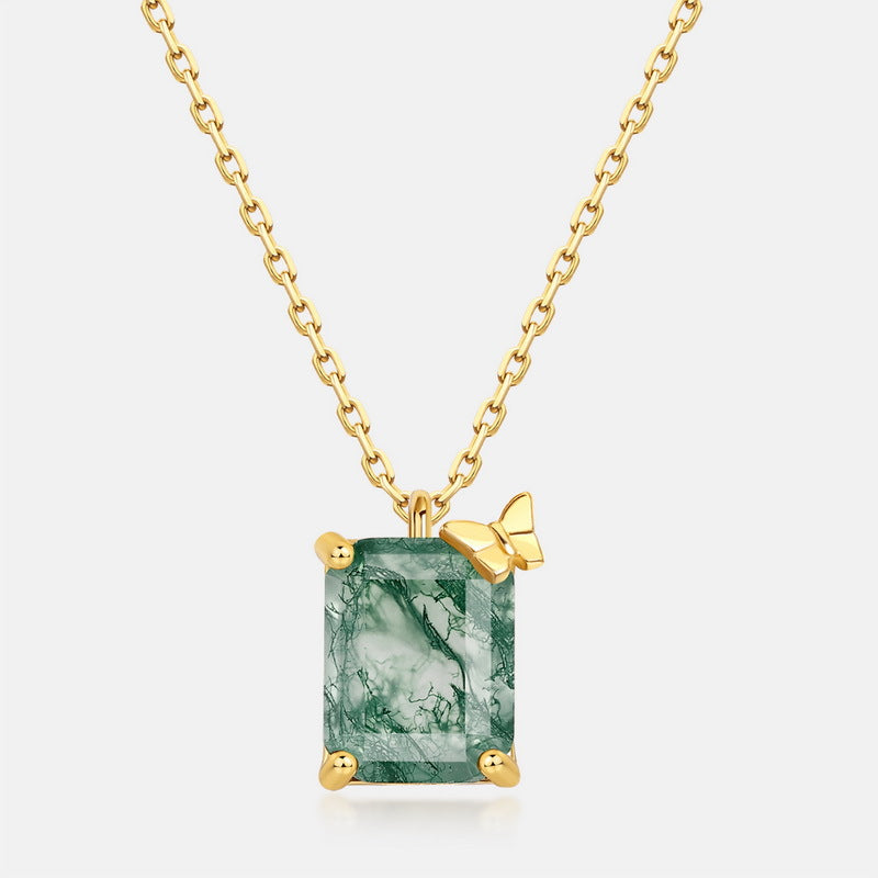 Emerald Cut Moss Agate Unique Necklace - Verdantfly