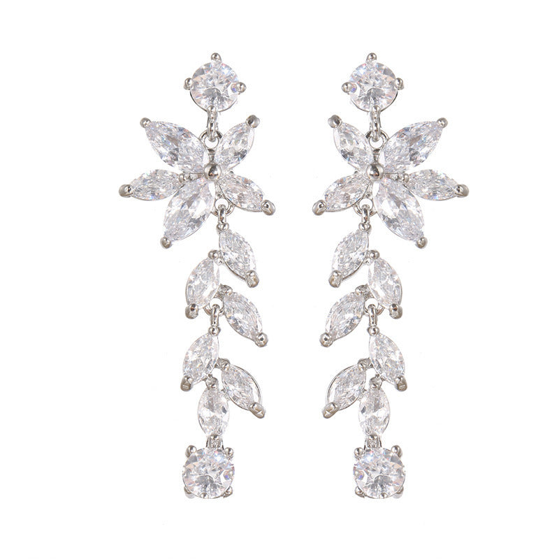 Long Crystal Chandelier Zircon Bridal Earrings,  Wedding Earrings