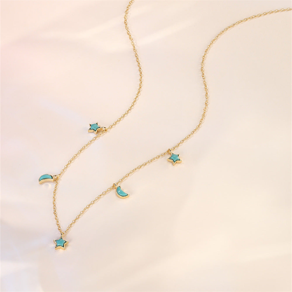 Azure- Star Moon Layered Turquoise Galaxy Necklace