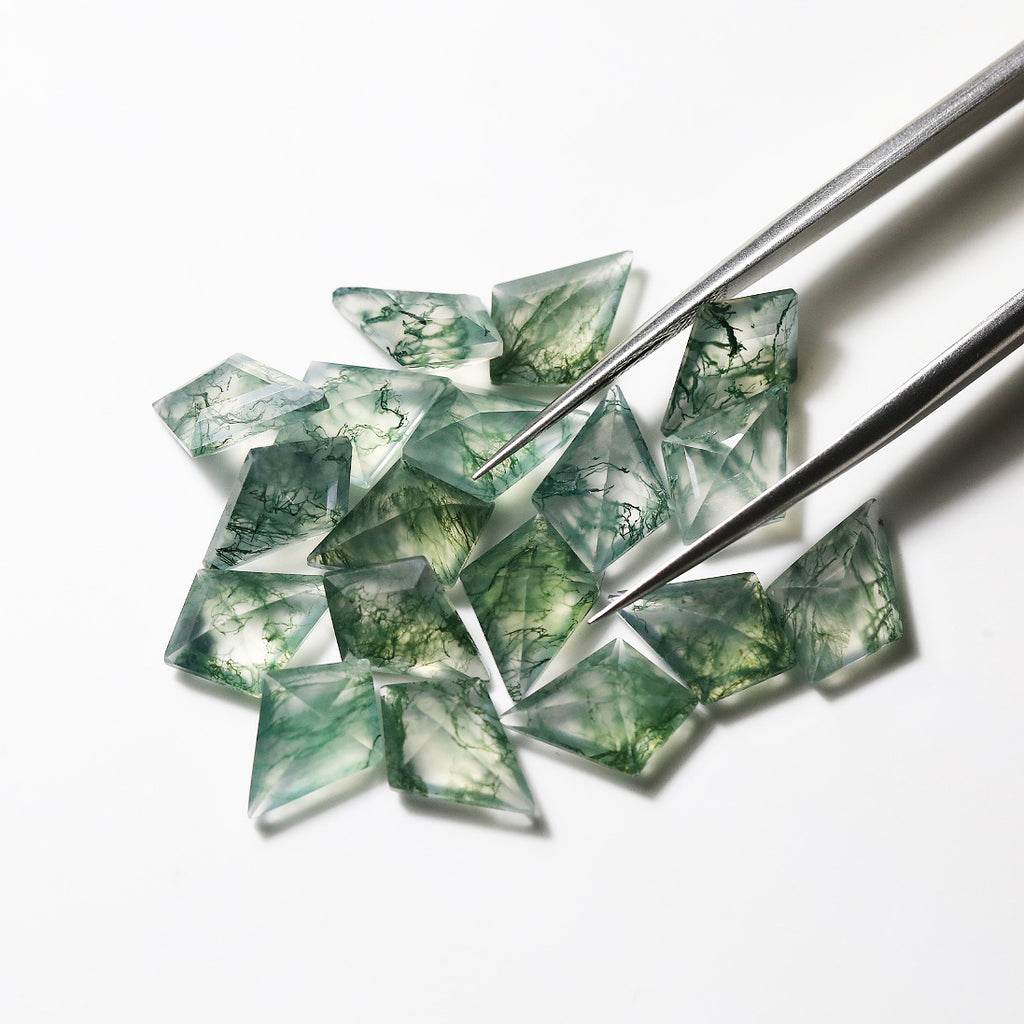 Natural Moss Agate Kite Cut Faceted Gemstone Flat Back Loose Stone for Custom Jewelry