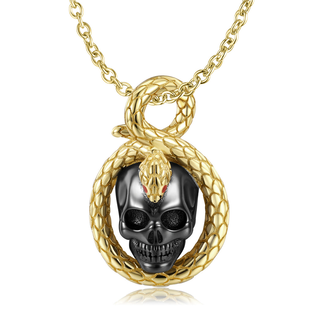 Onyx Dark Aesthetics Headed Skull and Snake Unique Gothic Design Pendant