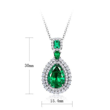 Pear Cut Emerald Halo Pendant Necklace