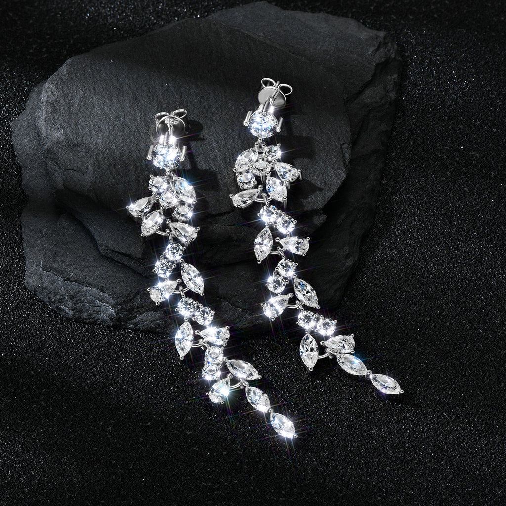 Astrid - Moissanite Dangle Silver Bridal Wedding Earrings