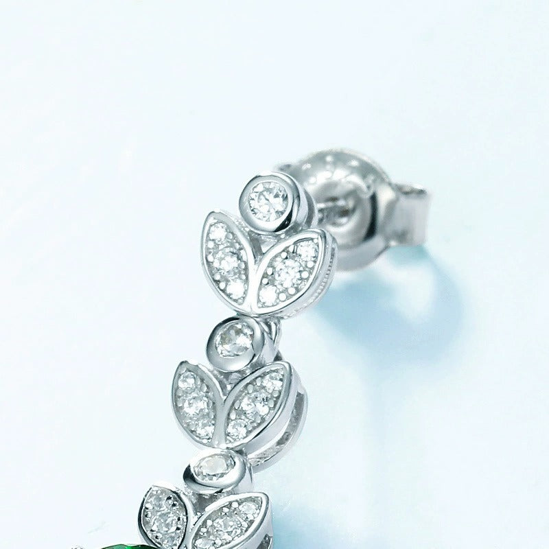 Oval Cut Lab Emerald Nature Inspired Leaf Drop Earrings