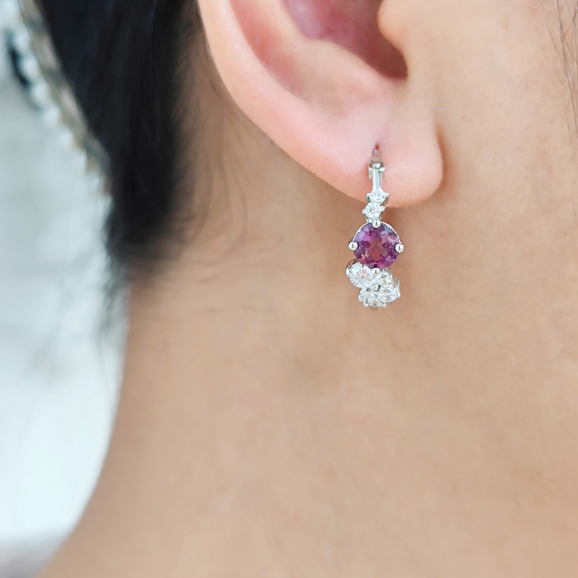 Round Cut Color-change Lab Alexandrite Minimalist Hoop Earrings