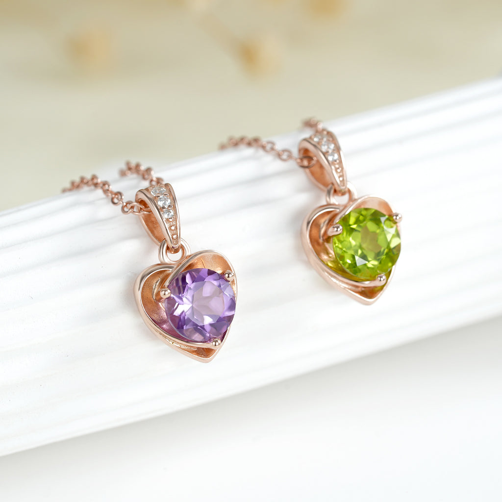 "Grace" Heart Shaped Round Cut Peridot Classic Pendant