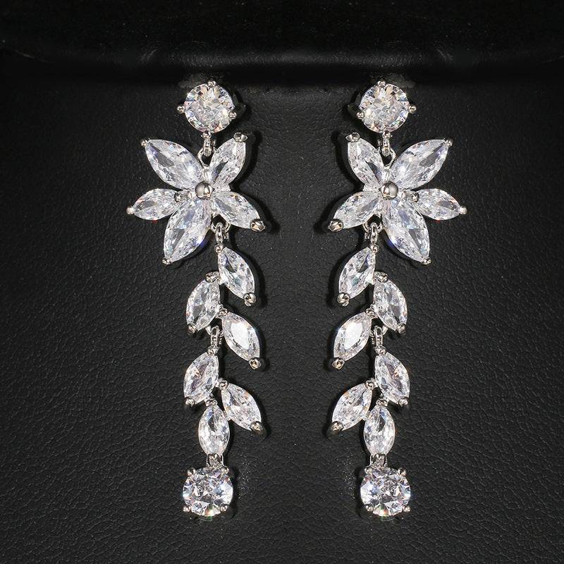 Long Crystal Chandelier Zircon Bridal Earrings,  Wedding Earrings