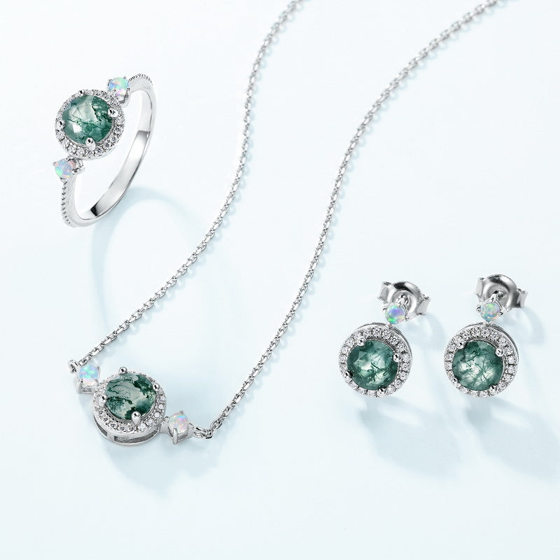 Boucles d'oreilles puces en agate mousse taille ronde EmberMoss