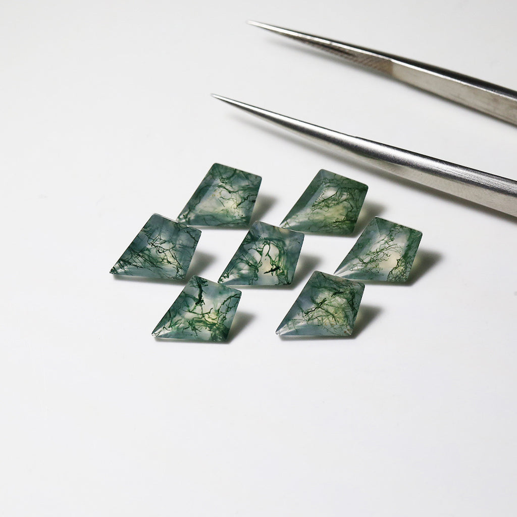 Natural Moss Agate Kite Cut Faceted Gemstone Flat Back Loose Stone for Custom Jewelry