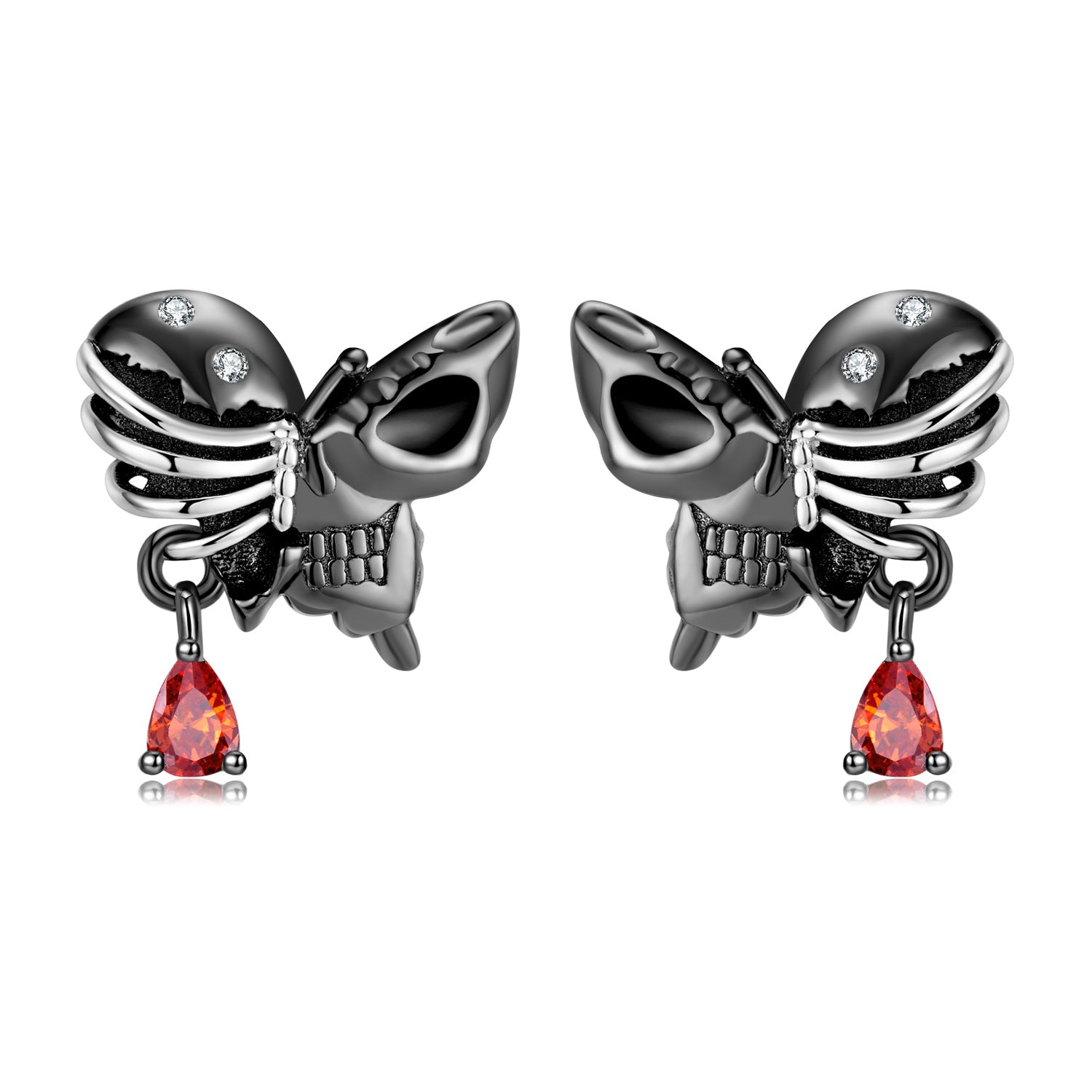 Gothic Skull Butterfly Cubic Zirconia Earrings Unique Choices Black Gold Plated Earrings