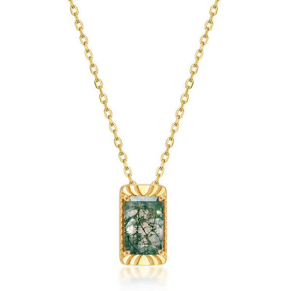 Emerald Cut Moss Agate Vintage Necklace - Lenora