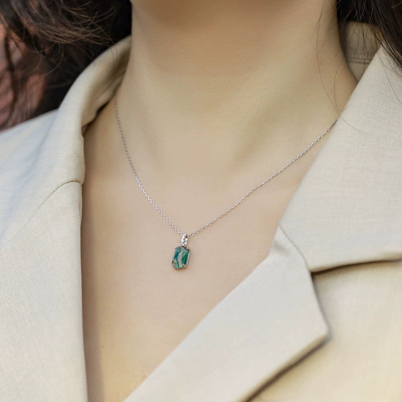 Collier classique en agate mousse taille hexagone - Willow