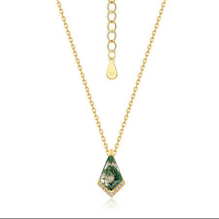 Kite Cut Moss Agate Mystical Nature Inspired Necklace