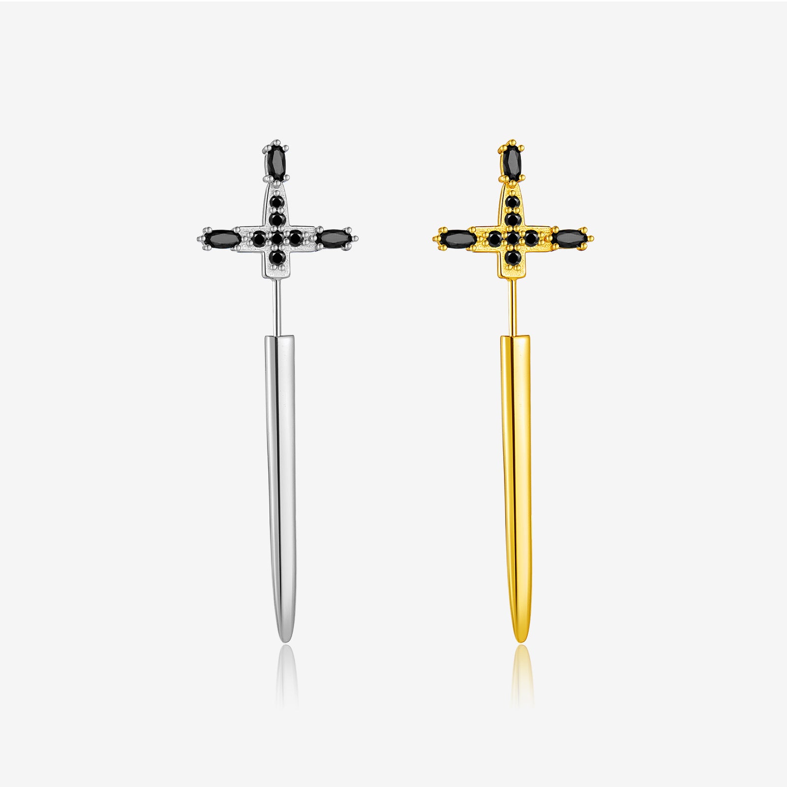 Gothic Black Cubic Zirconia Sword/Dagger Earrings Unique Front Back Earrings 1 pc