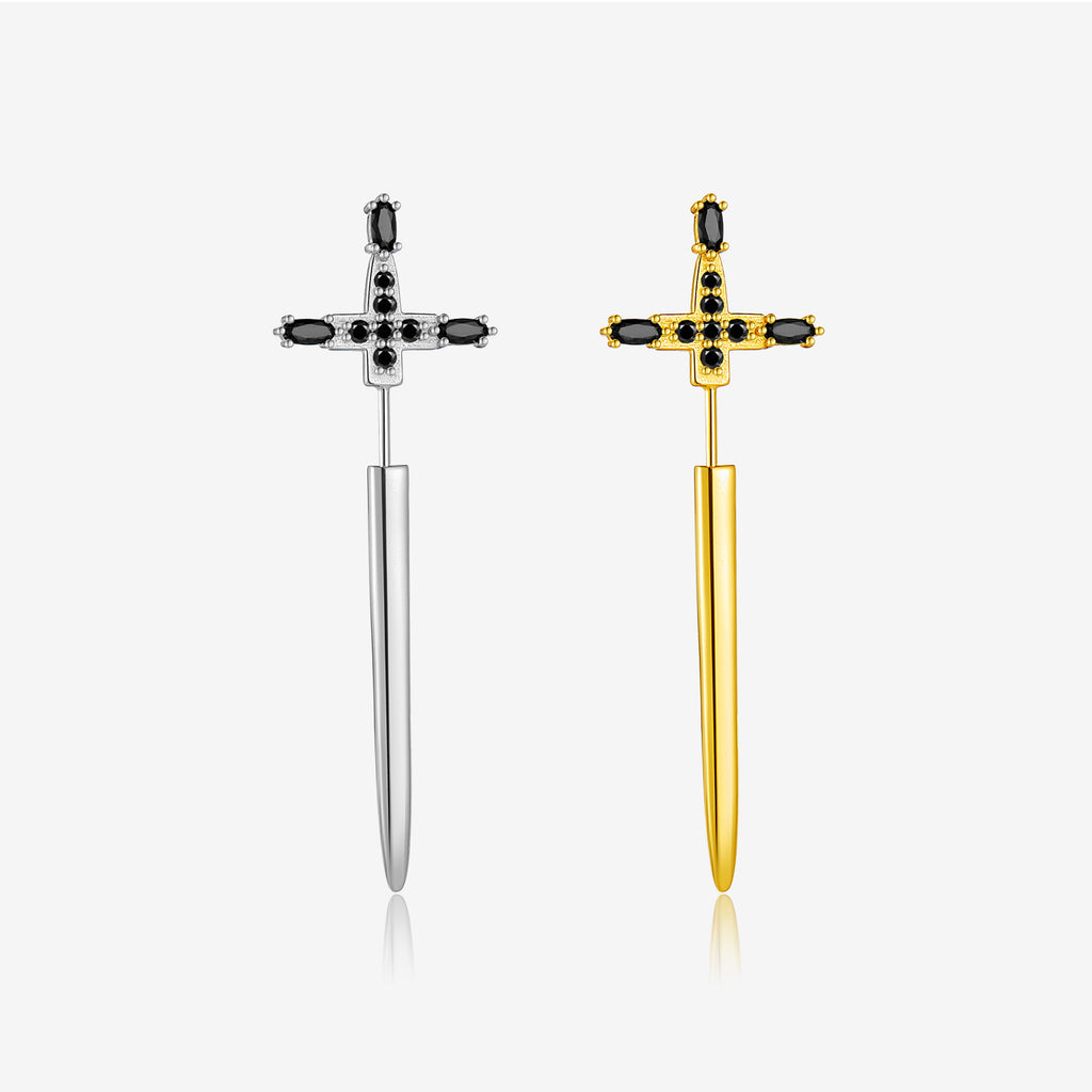 Gothic Black Cubic Zirconia Sword/Dagger Earrings Unique Front Back Earrings 1 pc
