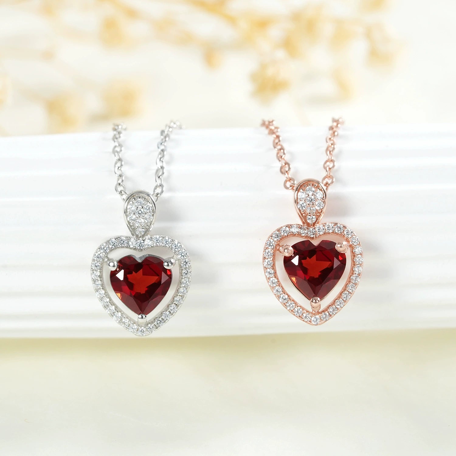 “Asher”  Heart Cut Garnet Classic Necklace