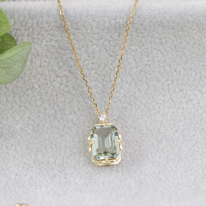 Aquaera - Emerald Cut Natural Green Crystal Minimalist Classic Necklace