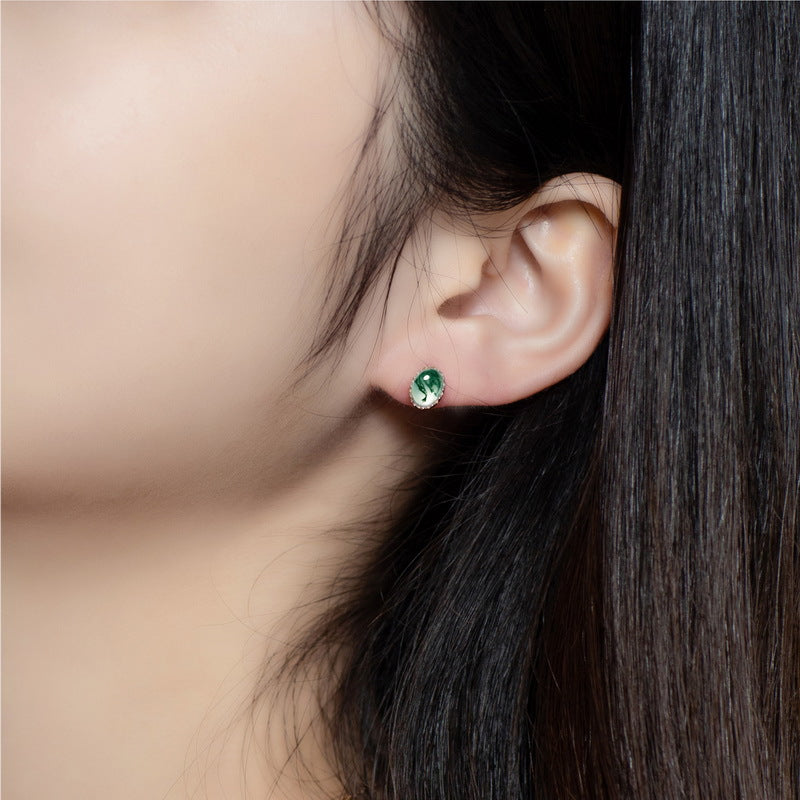 Mistral - Boucles d'oreilles puces minimalistes classiques en agate mousse taille ovale