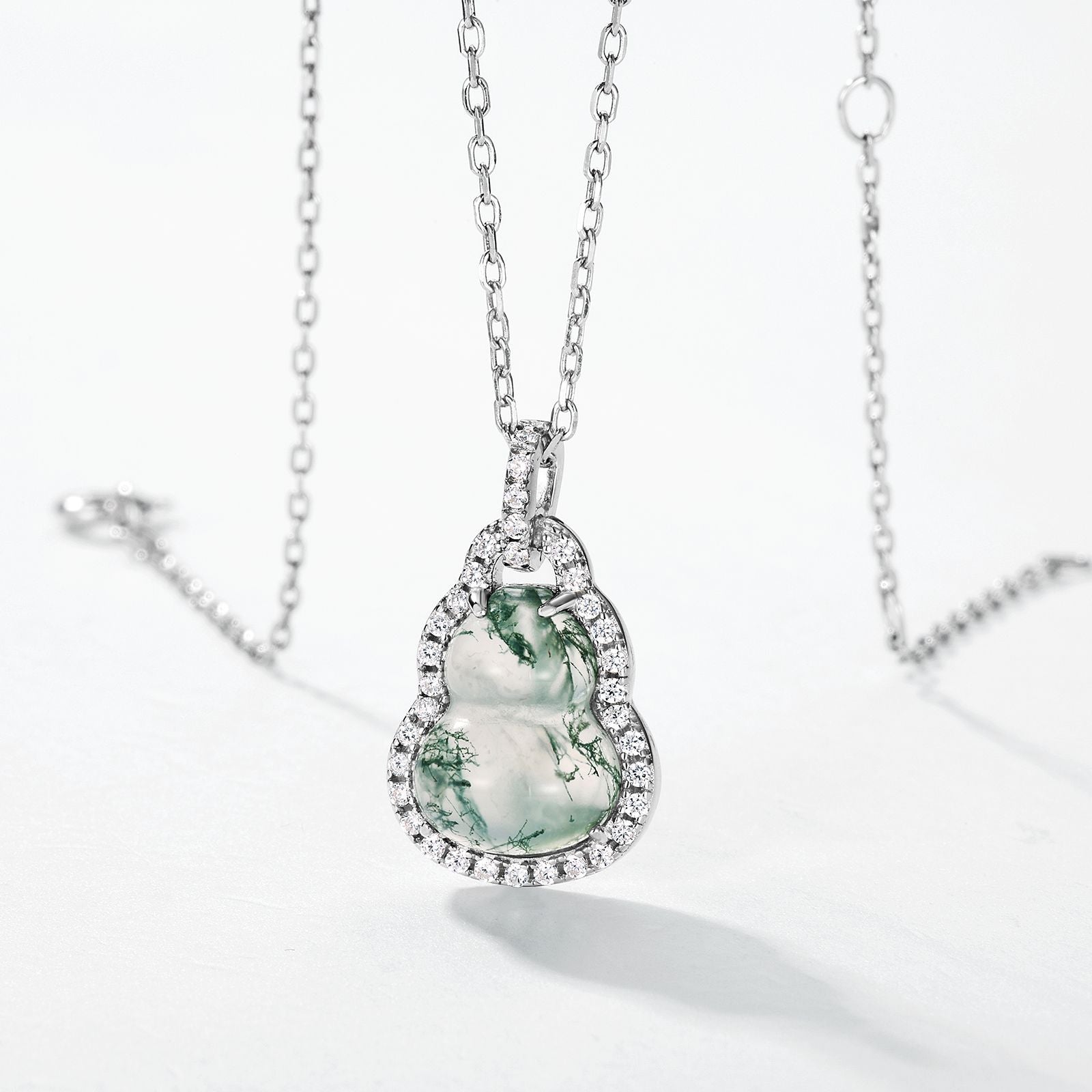 Natural Moss Agate Gourd Cut Necklace "The Bottle of Fortune"