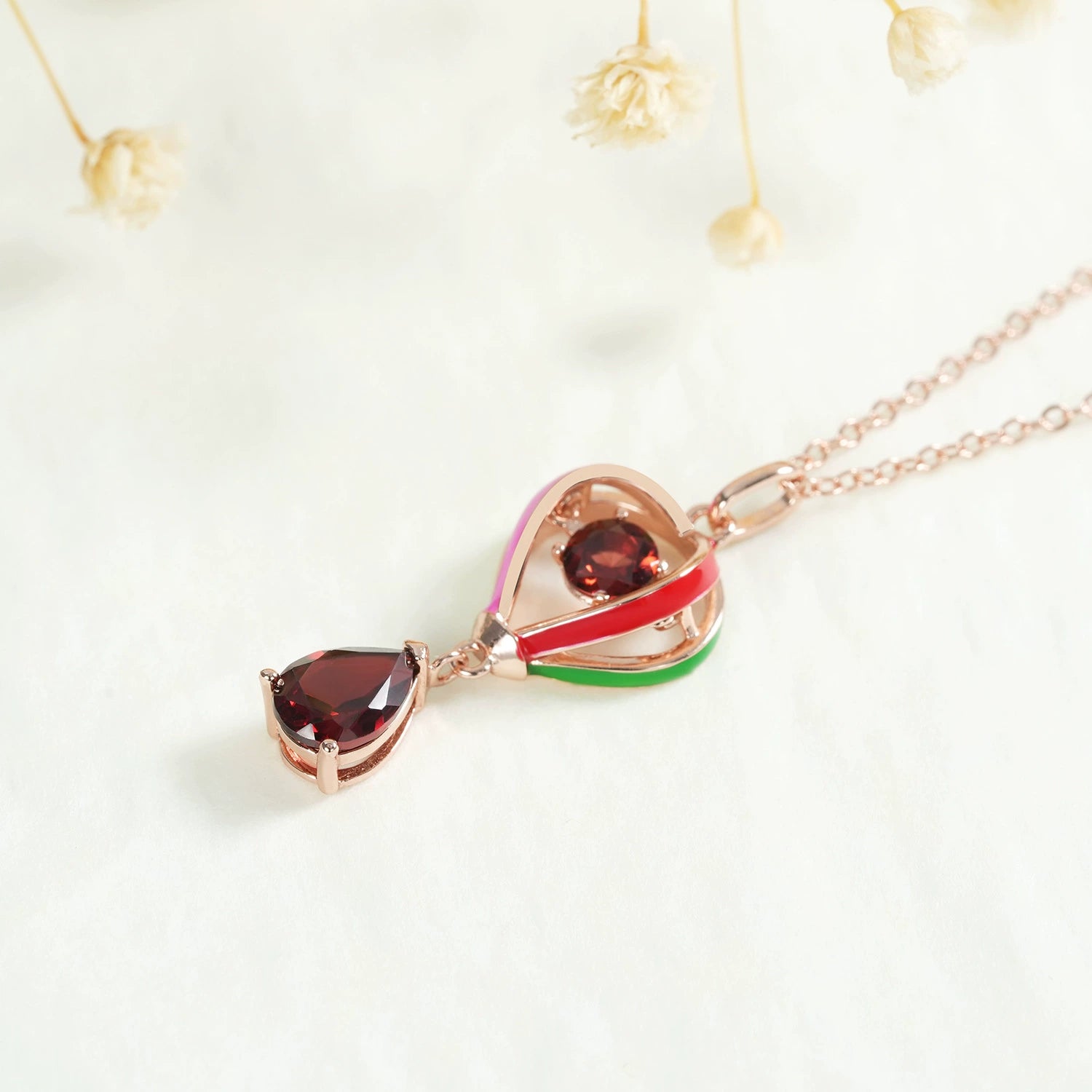 “Thea” Heart Shaped Pear Cut Garnet Unique Pendant