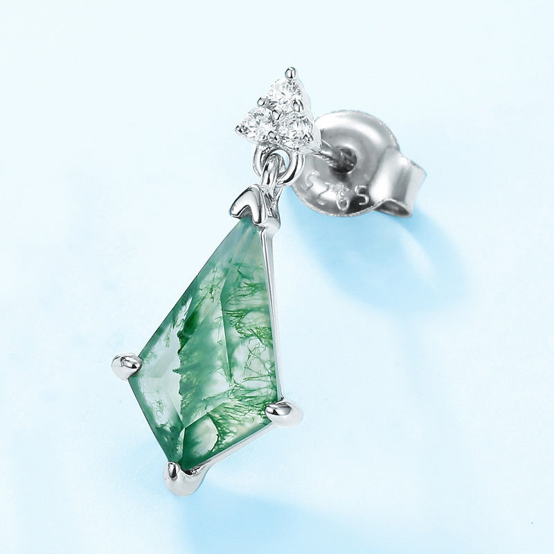 Kite Cut Moss Agate Minimalist Classic Collection Drop Earrings
