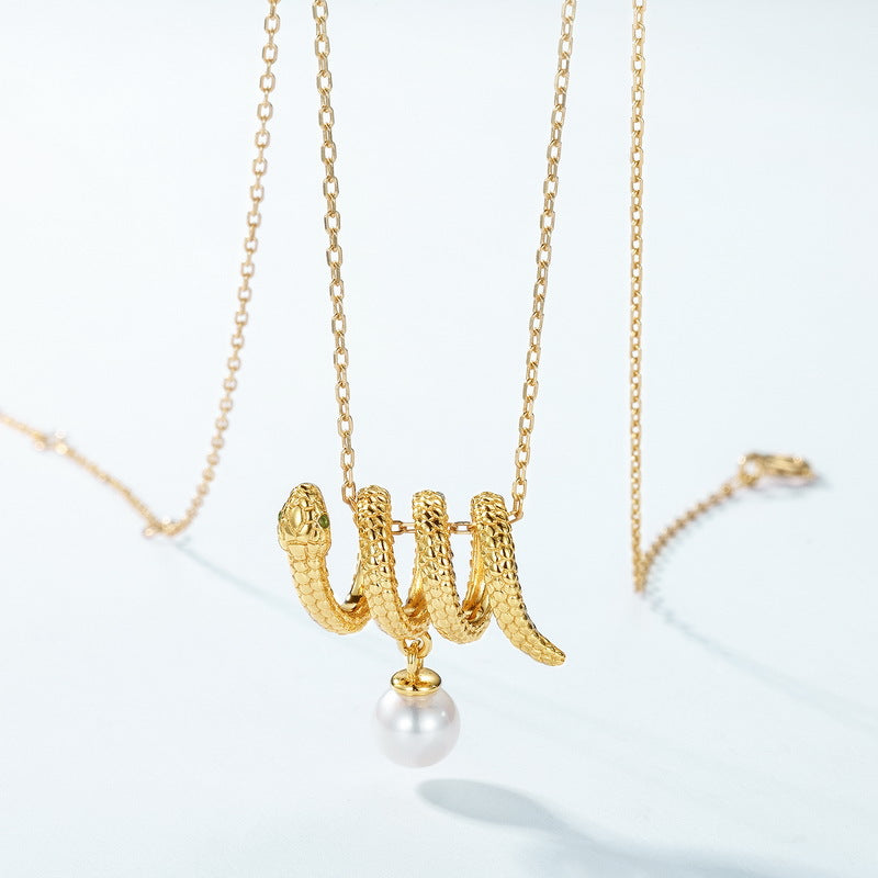 Collier unique en perles rondes et perles serpent spirituel