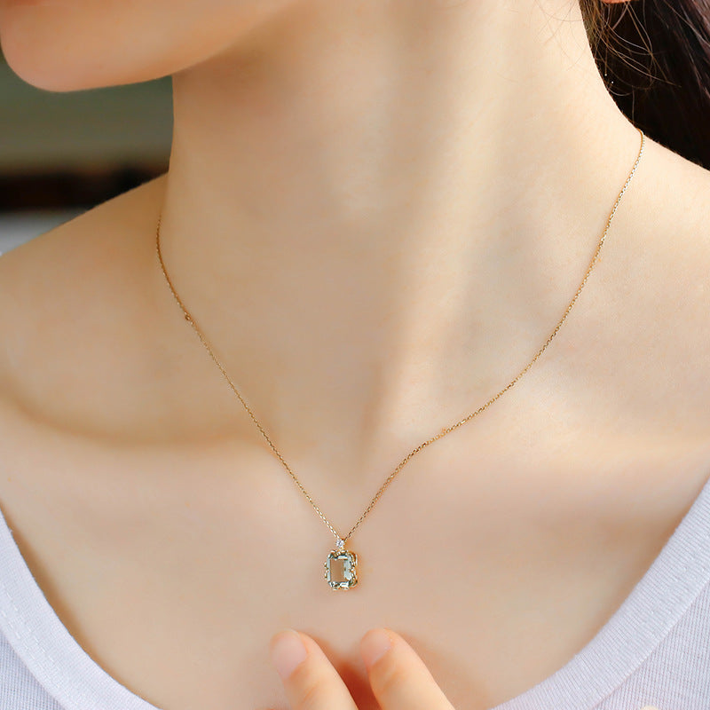 Aquaera - Emerald Cut Natural Green Crystal Minimalist Classic Necklace