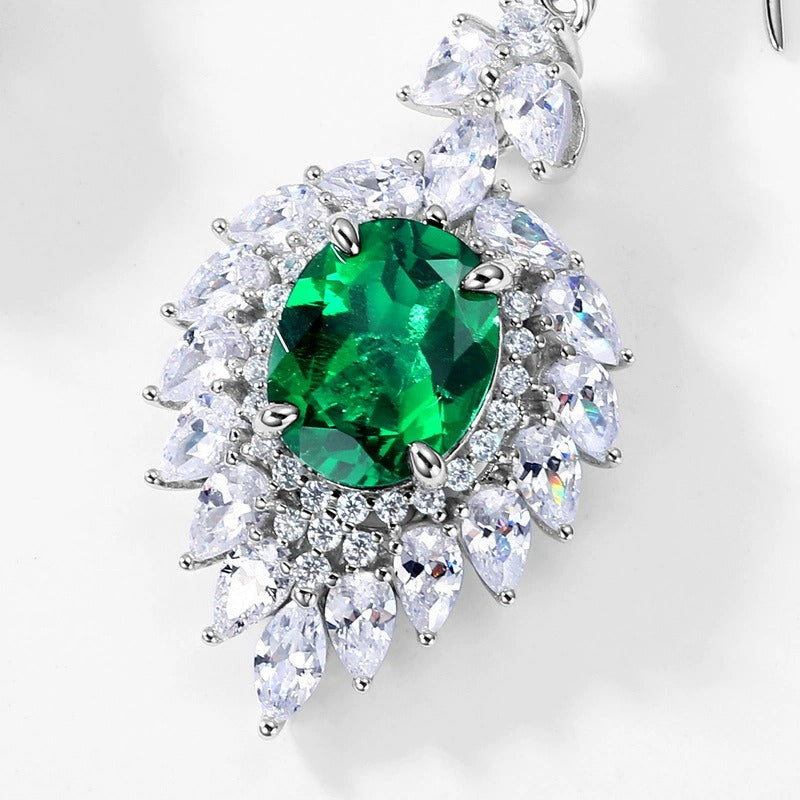 Oval Cut Lab Emerald Halo Drop Earrings